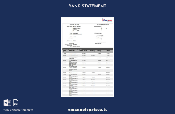 modello di pagine di parole di estratto conto bancario India RBL in stile verifi